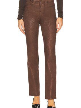PAIGE Stella Bronze Shimmer Coated Straight Leg Jeans Size 28